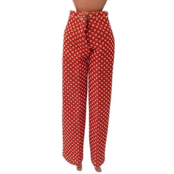 Vintage 70s Barbie Clone Doll Pants Trousers Red White Polka Dot Polyester Flare - Picture 3 of 15
